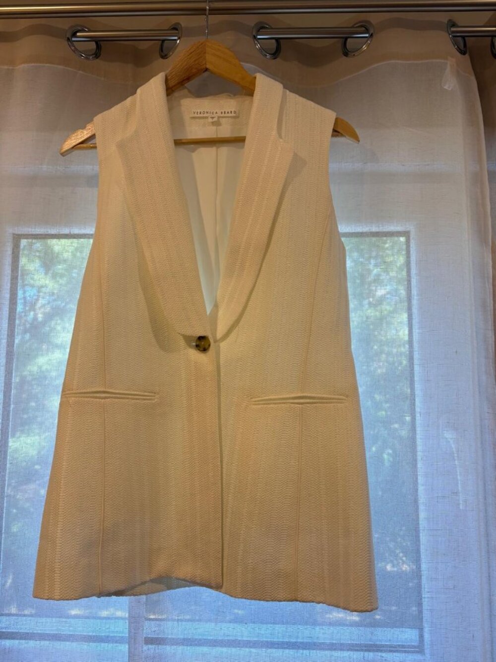 Veronica Beard Ivory Textured Sleeveless Blazer Vest